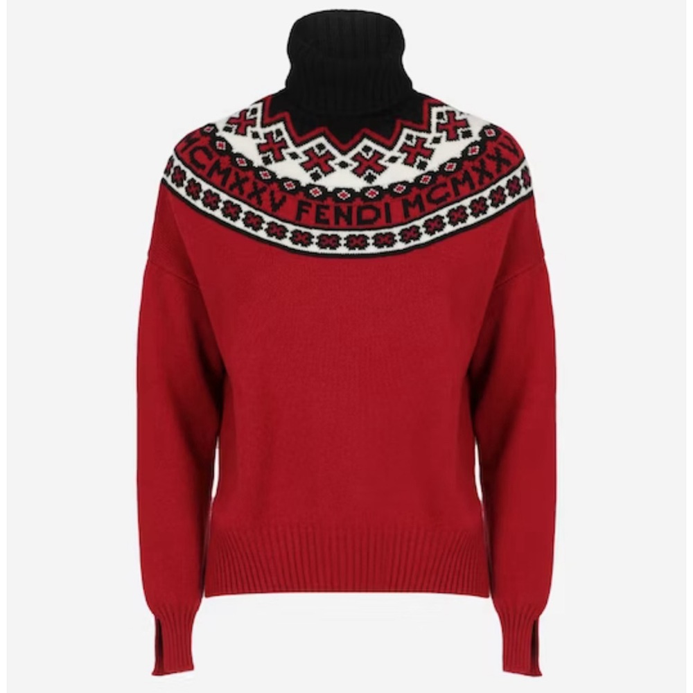 FENDI Logo Fair Isle Turtleneck Sweater